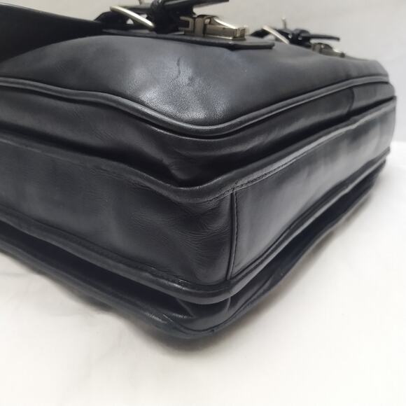 Coach Black Leather Double Pushlock Briefcase Laptop Business Crossbody Bag - Picture 14 of 16